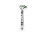 White gold Fancy Green Pear  Solitaire Diamond Ring with Milgrain and Black Enamel X Pattern Band_171
