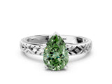 White gold Fancy Green Pear  Solitaire Diamond Ring with Milgrain and Black Enamel X Pattern Band_172