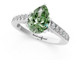 White gold Fancy Green Pear  Solitaire Diamond Ring with Pavé Band and Four-Prong Setting_83