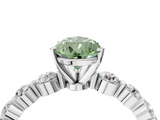 White gold Fancy Green Pear  Solitaire Diamond Ring with Pave Band and Four-Prong Setting_216