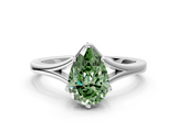 White gold Fancy Green Pear  Solitaire Diamond Ring with Six-Prong Setting and Tapered Band_17