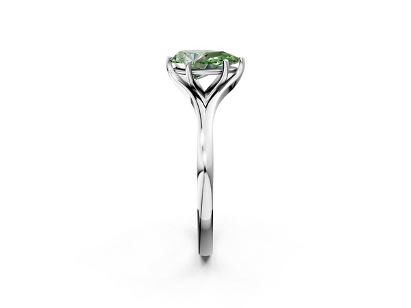 Platinum Fancy Green Pear  Solitaire Diamond Ring with Six-Prong Setting and Tapered Band