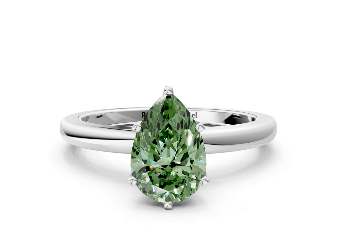 White gold Fancy Green Pear  Solitaire Diamond Ring with Six-Prong Setting on a Classic Band_3