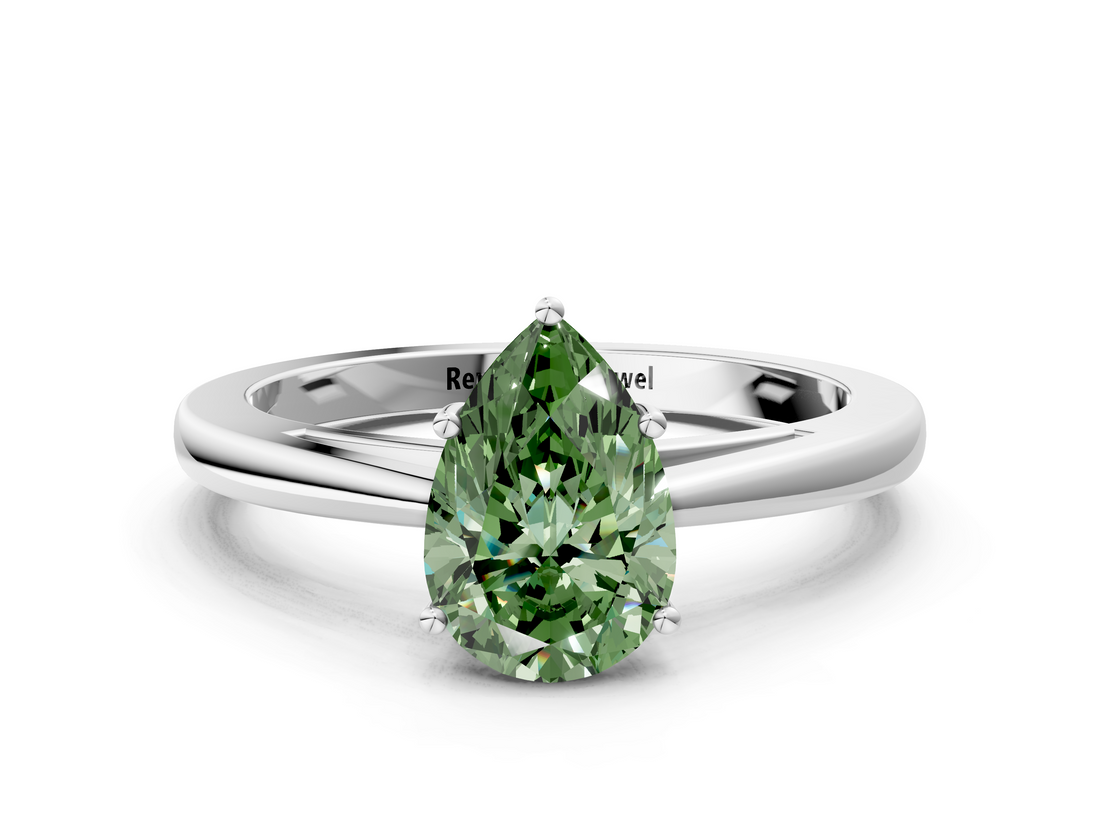 White gold Fancy Green Pear  Solitaire Diamond Ring with Split Shank and Four-Prong Setting_20