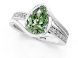 White gold Fancy Green Pear  Solitaire Diamond Ring with Split Shank and Prong Setting_42