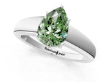 White gold Fancy Green Pear  Solitaire Diamond Ring with Tapered Band and Four-Prong Setting_86