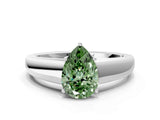 White gold Fancy Green Pear  Solitaire Diamond Ring with Tapered Band and Four-Prong Setting_90
