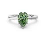 White gold Fancy Green Pear  Solitaire Diamond Ring with Thin Band and Four-Prong Setting_3
