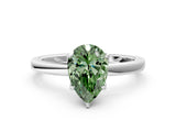 White gold Fancy Green Pear  Solitaire Diamond Ring with Thin Band and Four-Prong Setting_96