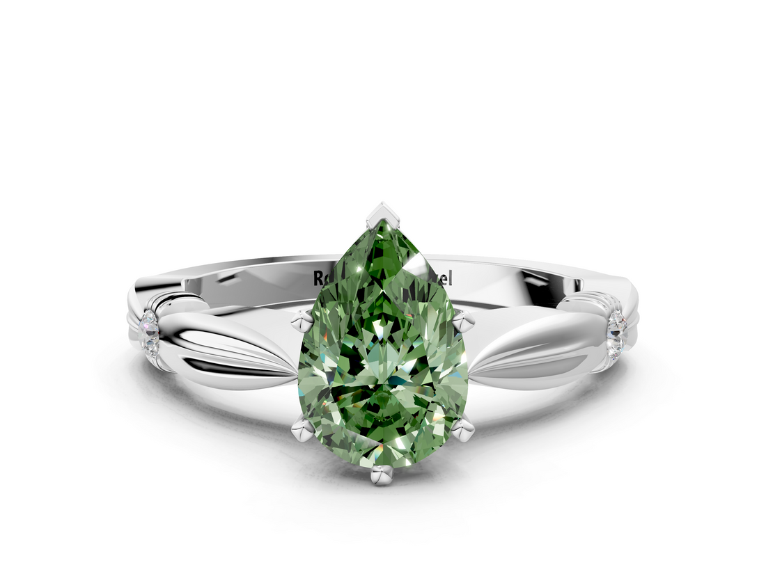 White gold Fancy Green Pear  Solitaire Diamond Twisted Band with Four-Prong Setting_109
