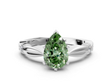 White gold Fancy Green Pear  Solitaire Diamond Twisted Band with Four-Prong Setting_109