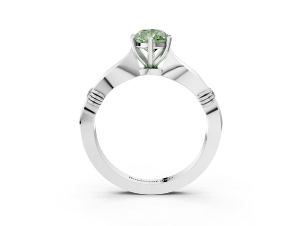 White gold Fancy Green Pear  Solitaire Diamond Twisted Band with Four-Prong Setting
