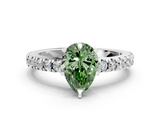 White gold Fancy Green Pear  Solitaire Diamond with Pavé Band and Four-Prong Setting_48