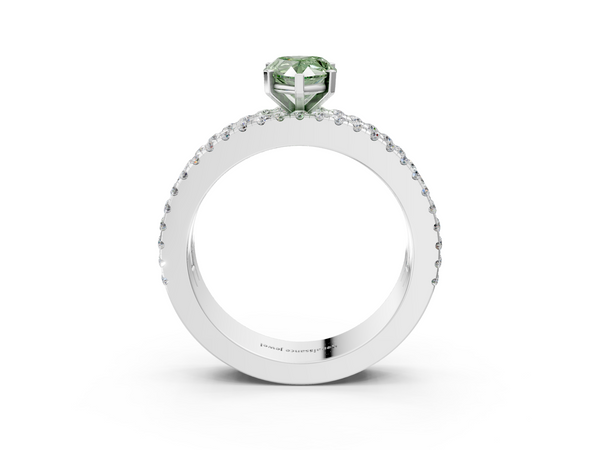Platinum Pear-Shaped Pave and Baguette Engagement Ring Setting for Fancy Green Center