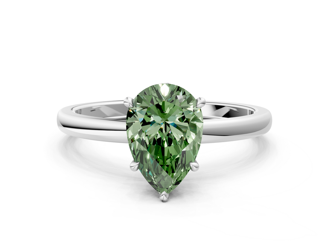 White gold Fancy Green Pear  Solitaire Engagement Ring with Cathedral Band and Four-Prong Setting_17