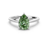 White gold Fancy Green Pear  Solitaire Engagement Ring with Four-Prong Setting and Classic Band 1