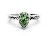 White gold Fancy Green Pear  Solitaire Engagement Ring with Scrollwork Band and Four-Prong Setting_113