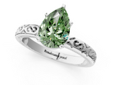 White gold Fancy Green Pear  Solitaire Engagement Ring with Scrollwork Band and Four-Prong Setting_114
