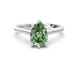 White gold Fancy Green Pear  Solitaire Engagement Ring with Six-Prong Setting and Classic Band 1