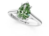 White gold Fancy Green Pear  Solitaire Engagement Ring with Six-Prong Setting and Classic Band 2