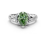 White gold Fancy Green Pear  Solitaire Filigree Engagement Ring with Halo and Prong Setting_114