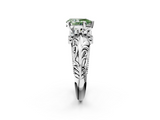 White gold Fancy Green Pear  Solitaire Filigree Engagement Ring with Halo and Prong Setting_116