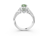 White gold Fancy Green Pear  Solitaire Filigree Engagement Ring with Halo and Prong Setting_117