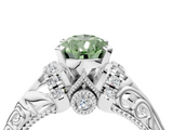 White gold Fancy Green Pear  Solitaire Filigree Engagement Ring with Halo and Prong Setting_118