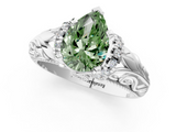 White gold Fancy Green Pear  Solitaire Filigree Engagement Ring with Halo and Prong Setting_119