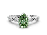 White gold Fancy Green Pear  Solitaire Floral Milgrain Engagement Ring_55