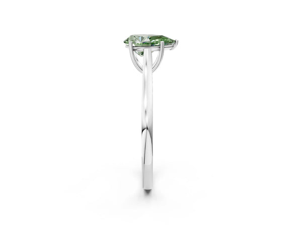 White gold Fancy Green Pear  Solitaire Heart Prong Engagement Ring with Tapered Band