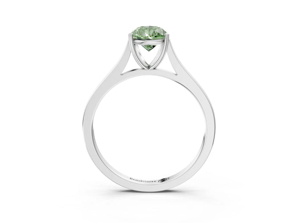 White gold Fancy Green Pear  Solitaire Heart Prong Engagement Ring with Tapered Band
