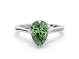 White gold Fancy Green Pear  Solitaire Heart Prong Engagement Ring with Tapered Band_77
