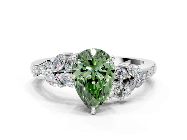 White gold Fancy Green Pear  Solitaire Marquise Twist Band with Six-Prong Setting