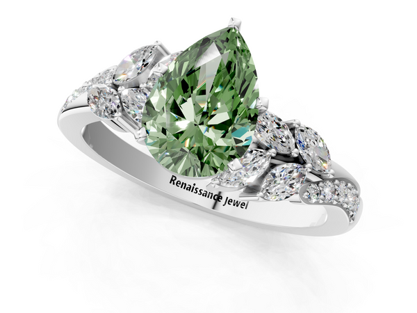White gold Fancy Green Pear  Solitaire Marquise Twist Band with Six-Prong Setting