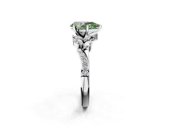 White gold Fancy Green Pear  Solitaire Marquise Twist Band with Six-Prong Setting