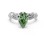 White gold Fancy Green Pear  Solitaire Milgrain Diamond Engagement Ring with Bezel and Marquise Band_194