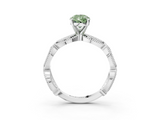 White gold Fancy Green Pear  Solitaire Milgrain Diamond Engagement Ring with Bezel and Marquise Band_196