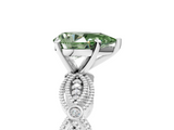 White gold Fancy Green Pear  Solitaire Milgrain Diamond Engagement Ring with Bezel and Marquise Band_198