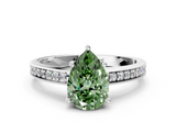 White gold Fancy Green Pear  Solitaire Pavé Band Prong Setting Ring_20