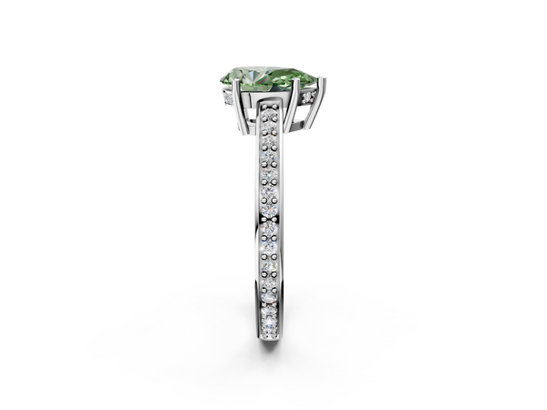 White gold Fancy Green Pear  Solitaire Pavé Band Prong Setting Ring