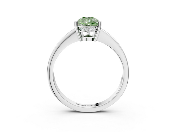 White gold Fancy Green Pear  Solitaire Pavé Band Prong Setting Ring