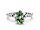 White gold Fancy Green Pear  Solitaire Pavé Band with Four-Prong Setting_164