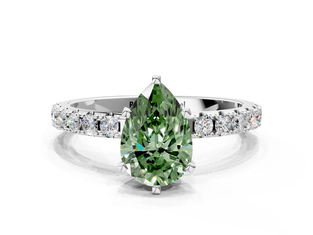 White gold Fancy Green Pear  Solitaire Pavé Band with Four-Prong Setting_165