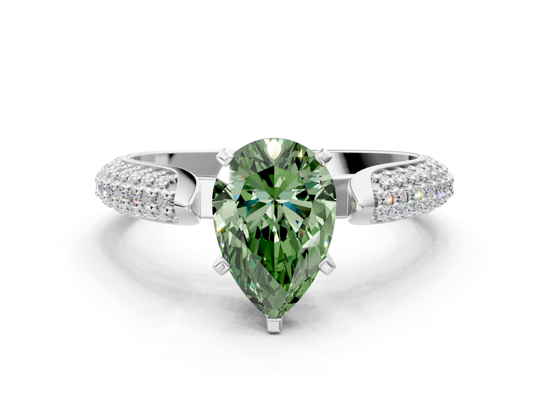 White gold Fancy Green Pear  Solitaire Pavé Diamond Engagement Ring with Four-Prong Setting_155