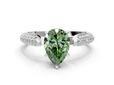 White gold Fancy Green Pear  Solitaire Pavé Diamond Engagement Ring with Four-Prong Setting_155