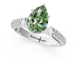 White gold Fancy Green Pear  Solitaire Pavé Diamond Engagement Ring with Four-Prong Setting_156