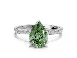Platinum 4.06 Carat Green VS1 Pear Diamond Solitaire Engagement Ring with Round Pavé Band and Prong Setting