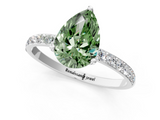 Platinum 4.06 Carat Green VS1 Pear Diamond Solitaire Engagement Ring with Round Pavé Band and Prong Setting