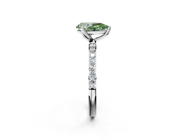 Platinum 4.06 Carat Green VS1 Pear Diamond Solitaire Engagement Ring with Round Pavé Band and Prong Setting